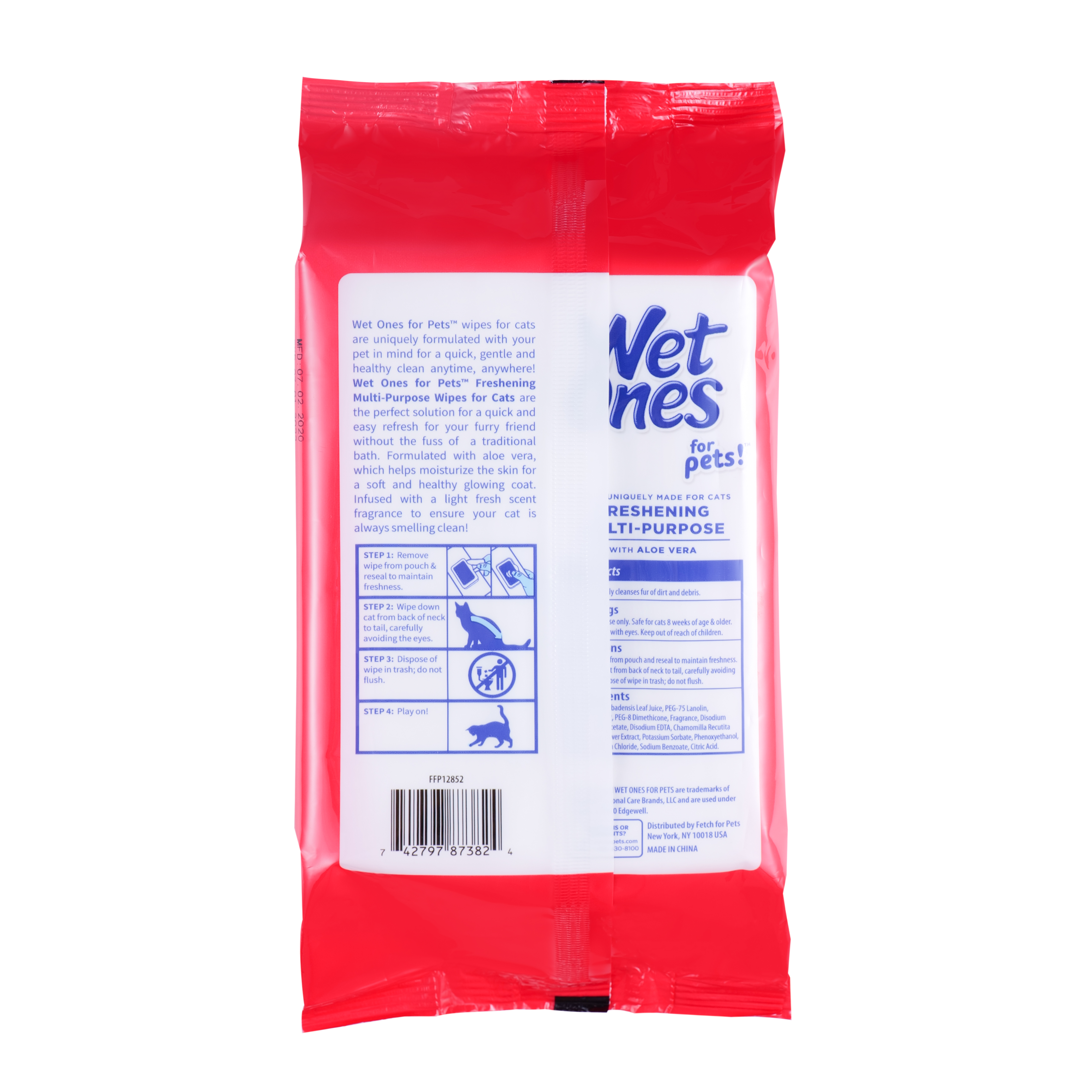Wet Ones for Pets Freshening Multipurpose Wipes for Cats With Aloe Vera